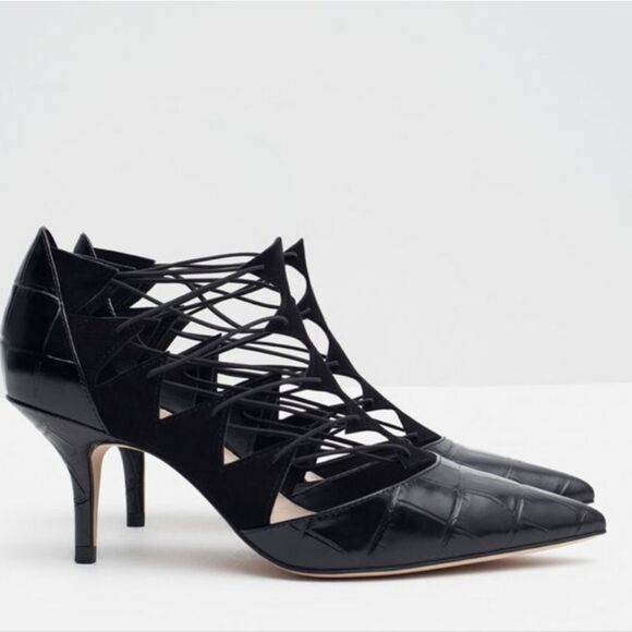 ZARA STRAPPY LEATHER POINTED TOE KITTEN HEEL SANDAL - Picture 14 of 14
